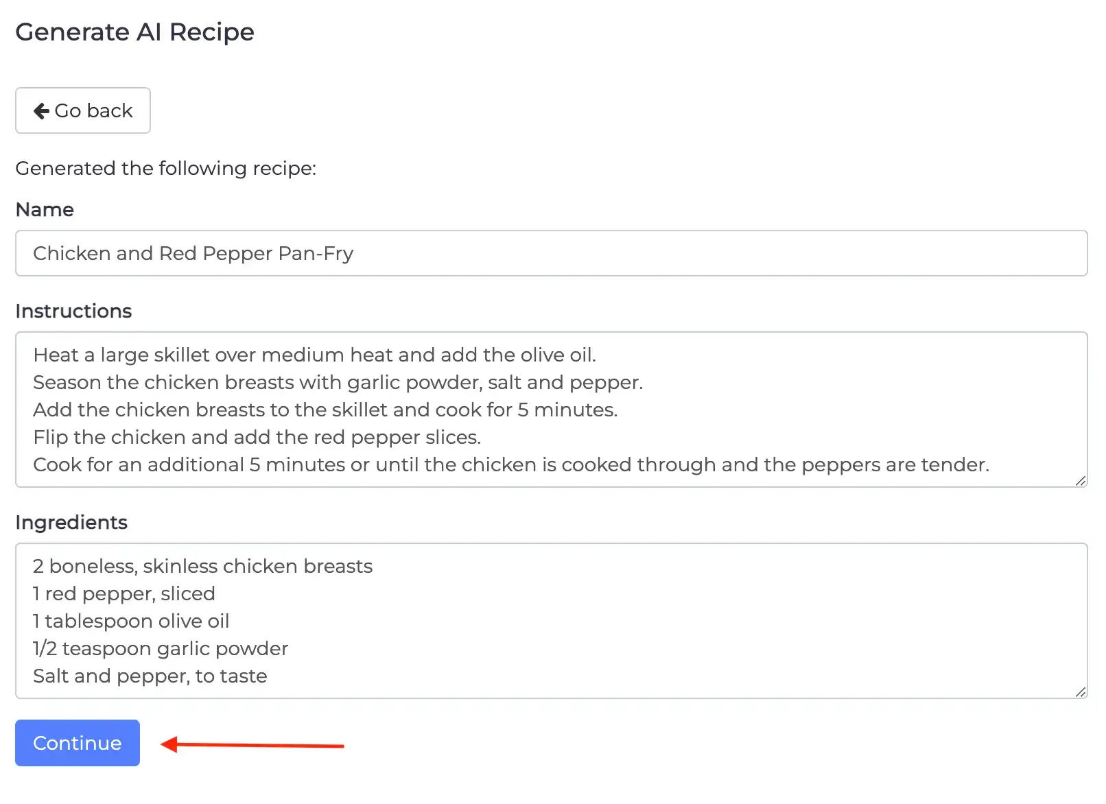 Edit recipe results